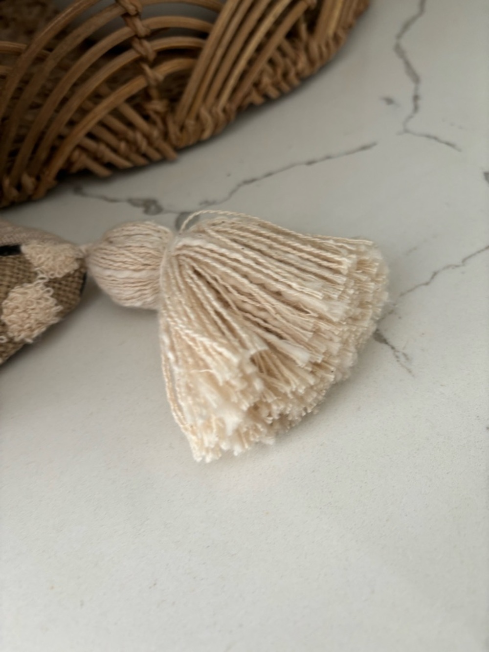 Bohemian Tassled Throw Pillow Mixed Textiles Cream Black Terra Cotta 19x19 Decor - Picture 3 of 12